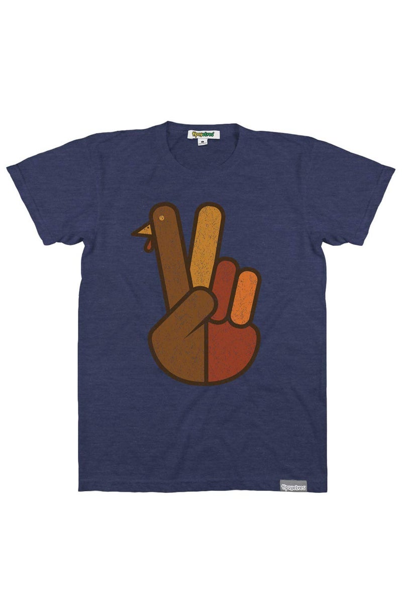 Tipsy Elves Funny Men's Thanksgiving Shirts - Hilarious Turkey Day and Friendsgiving Tees for Men - Men's Blue Peace of Turkey Thanksgiving Graphic T-Shirt Size Large - Image 1